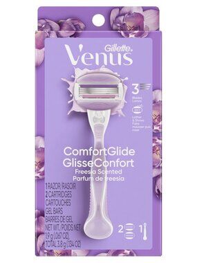 Gillette Venus ComfortGlide Freesia Women's Razor Handle + 2 Blade Refills